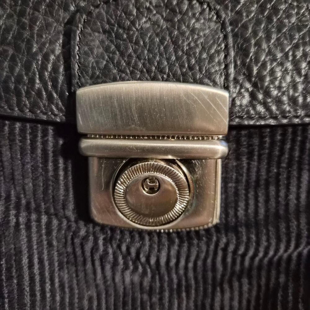 Vintage Nicole Miller Collection Black Leather & Corduroy Hobo Shoulder Bag Y2K